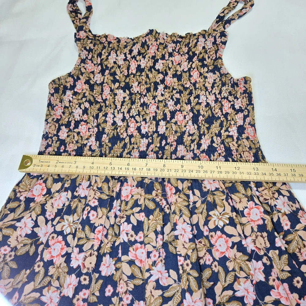 THML Navy Mini Dress with Pink Floral Pattern and Square Neckline Size M - Picture 11 of 14